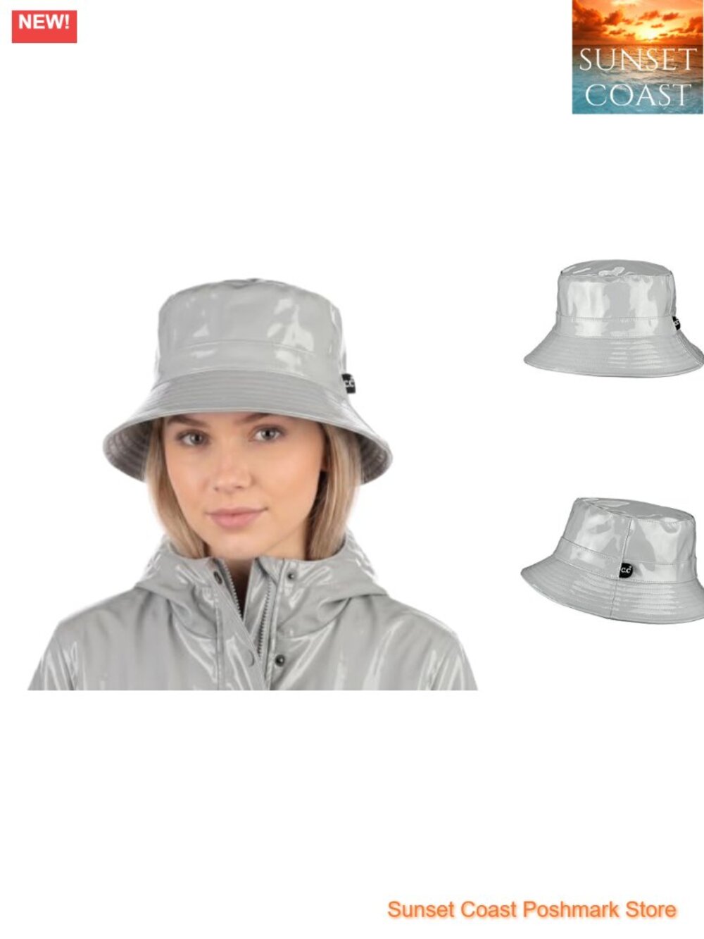 C.C Women's Waterproof Patent Leather Bucket Hat Glossy Vinyl Rain Cap Packable